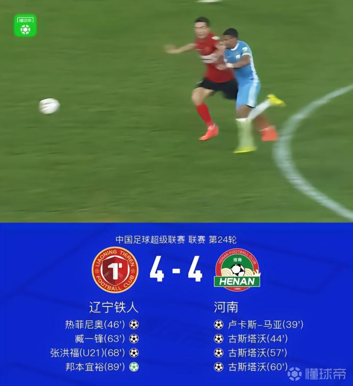 铁人4-4河南,古斯塔沃戴帽,邦本宜裕绝平,张洪福中超首球